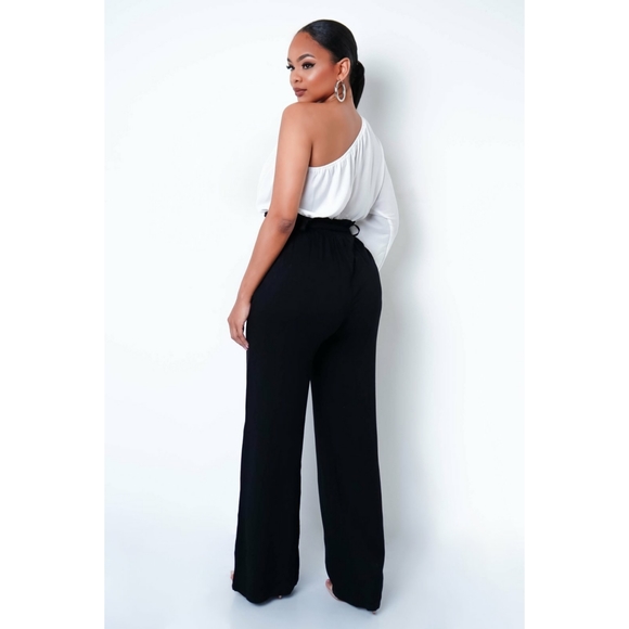 New One Shoulder Jumpsuit with Tie Belt - Picture 2 of 2